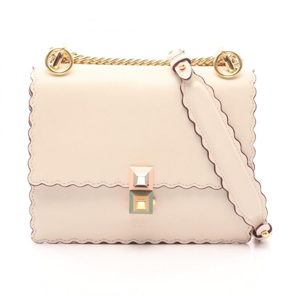 Fendi Mini Kan I Shoulder Bag/Handbag, Leather, Women's, Ivory (8M0381)